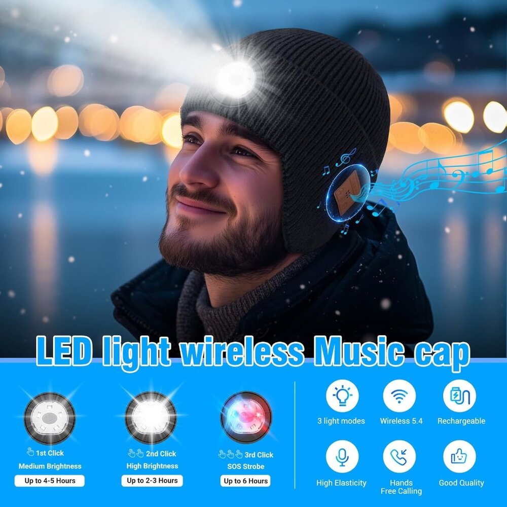 Bluetooth Beanie Hat With Light, Rechargeable Wir… - image 2